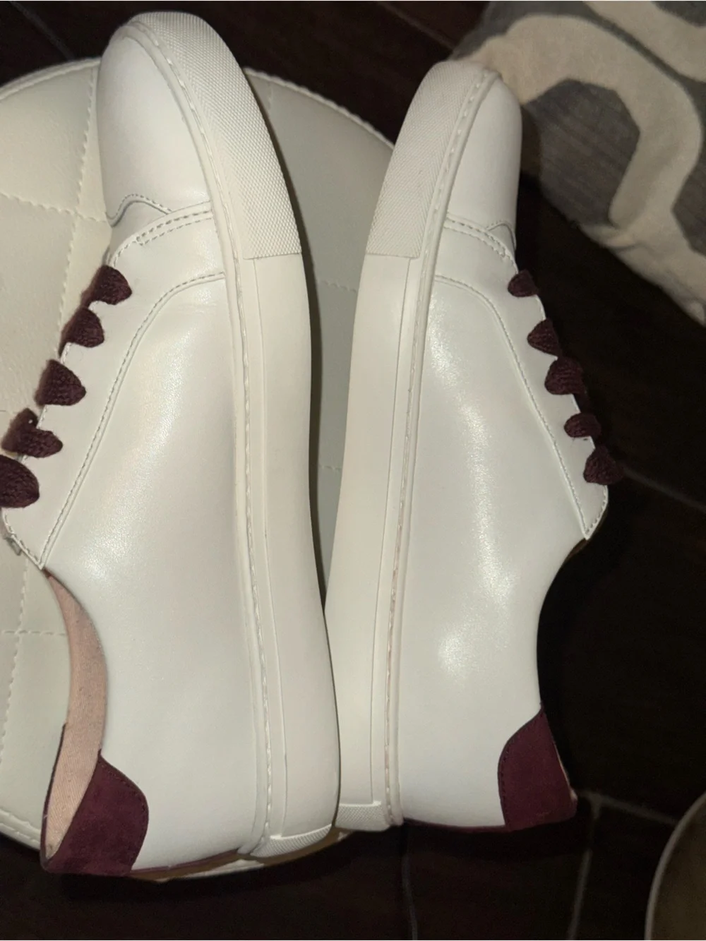 Kate Spade New York Fez White Leather Ace Suede Sneakers Burgundy Accent Sz 10B
